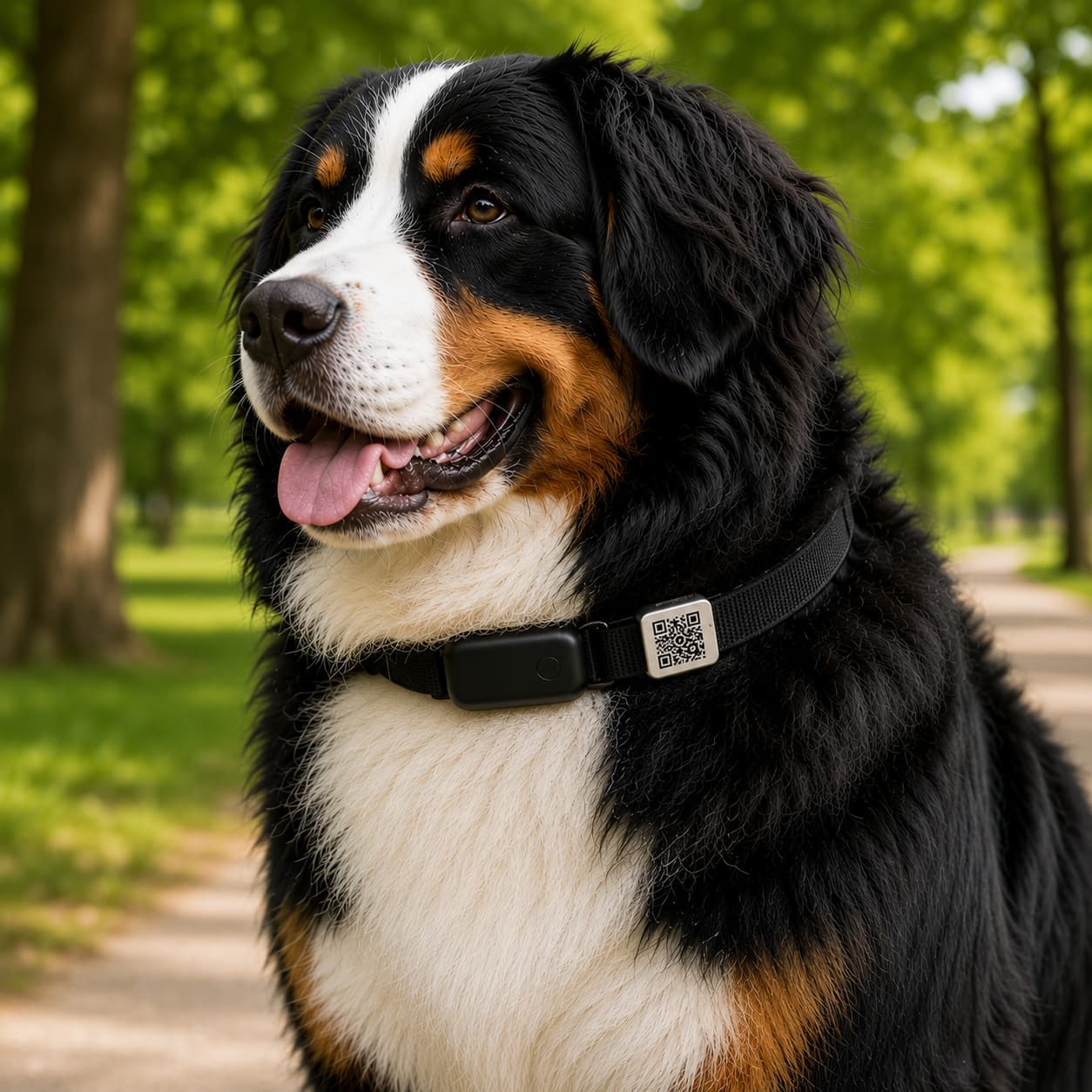 Immagine dimostrativa di un cane con GPS Amico Fido e Tag QR